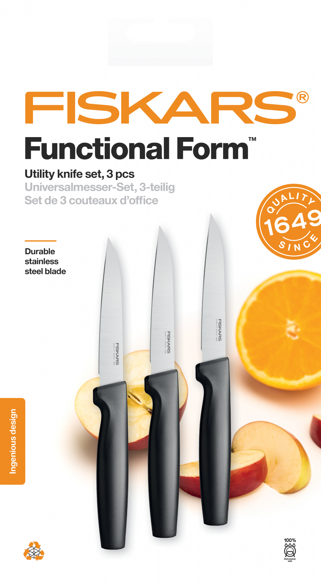 Fiskars Functional Form általános késkészlet, fekete, 3 db-os termék fő termékképe